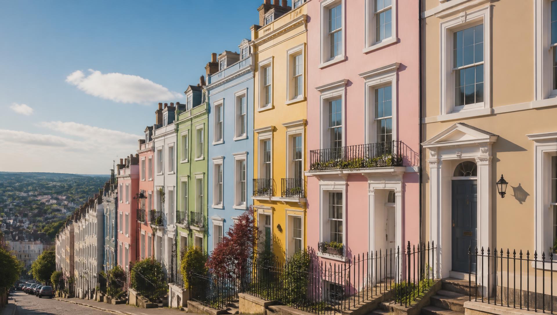 Pastel Georgian terraced houses on a Clifton street