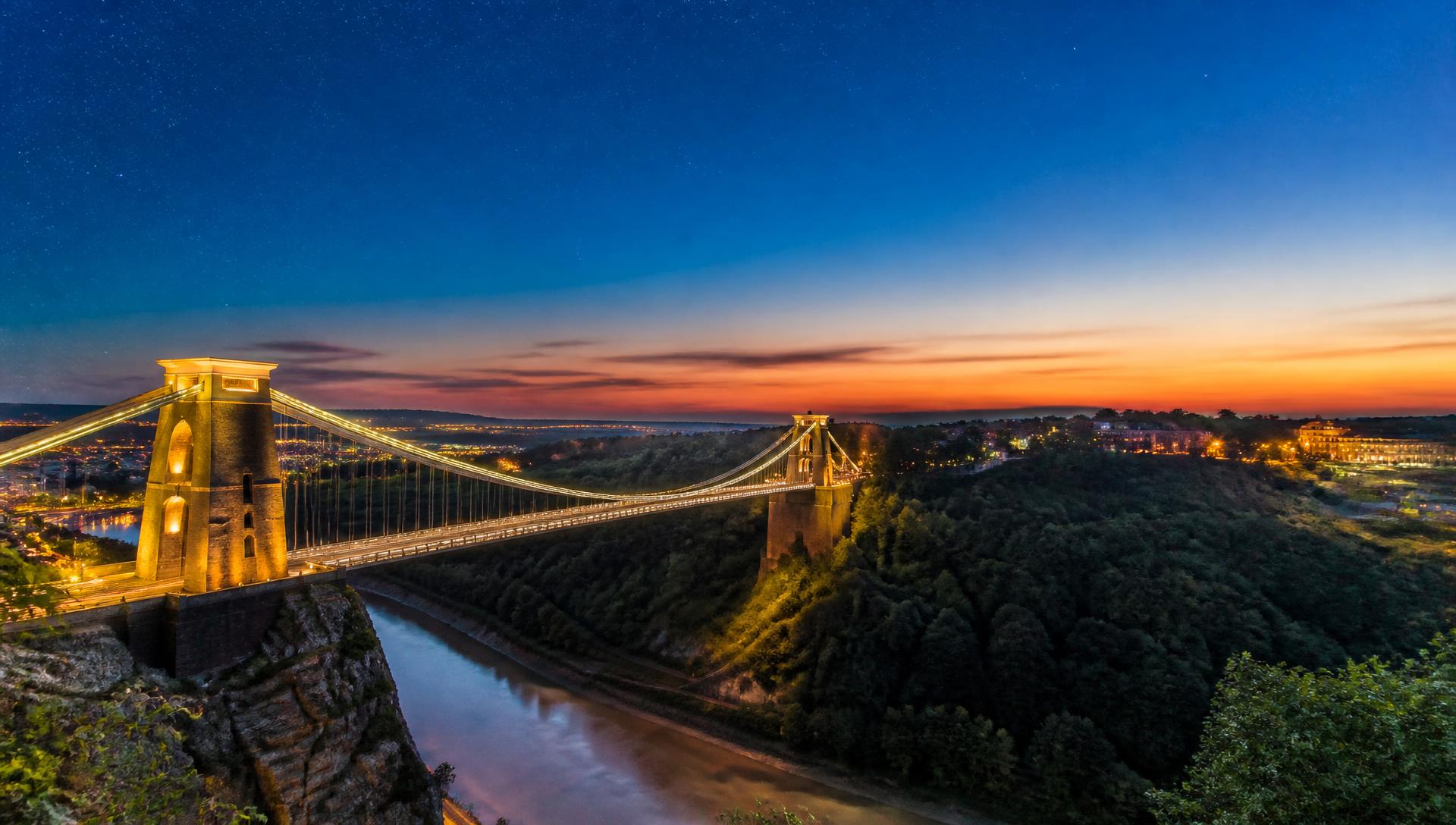 Clifton Suspension Bridge over the Avon Gorge at dusk